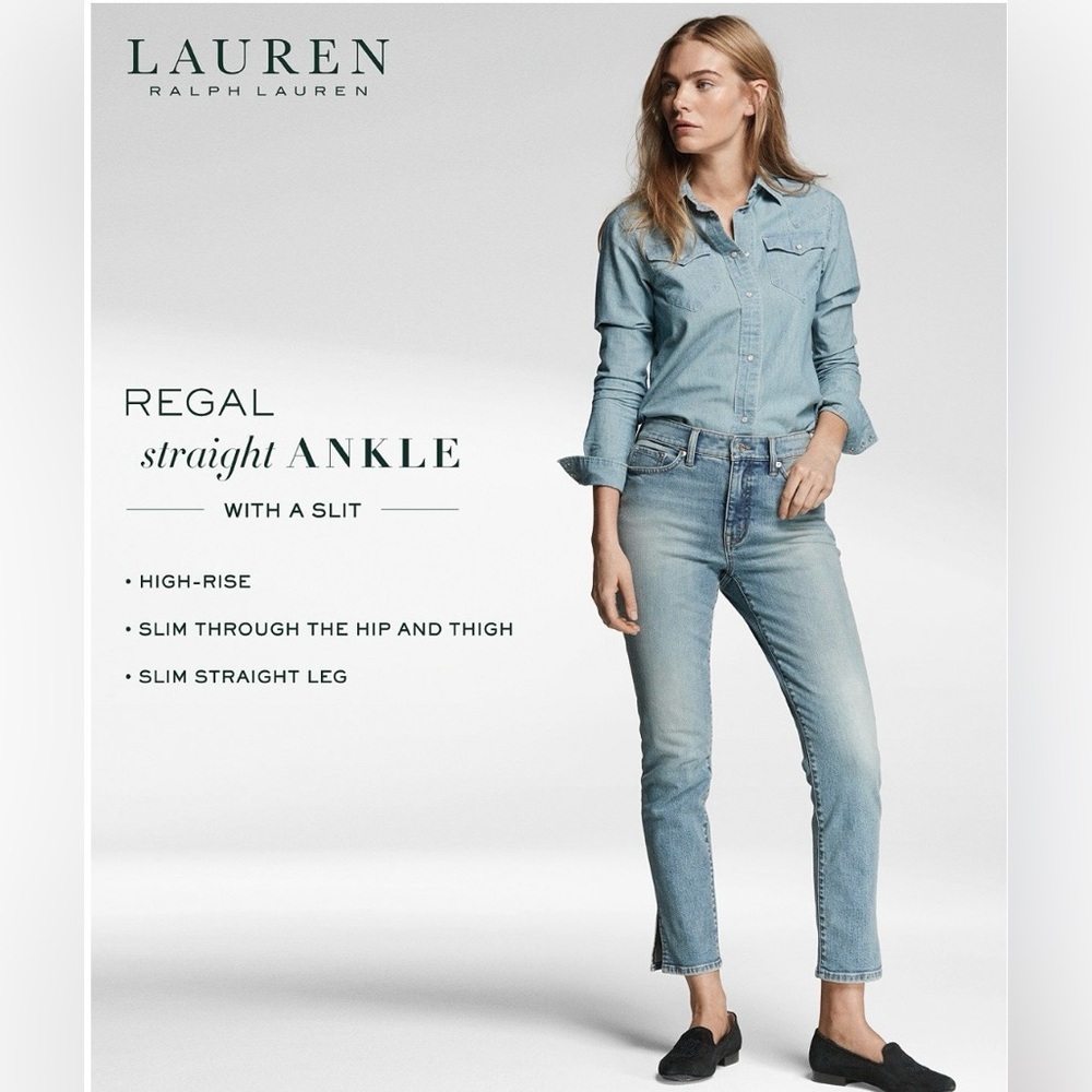 Ralph Lauren NWT Regal Straight Ankle Denim Jeans Faded Wash Size 29